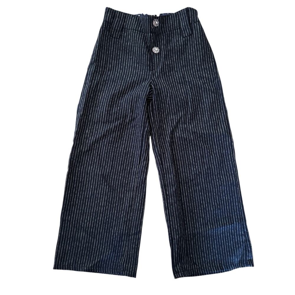 Misha Lulu Girls’ Striped Dark Blue Pants Floral Pockets Size 6
